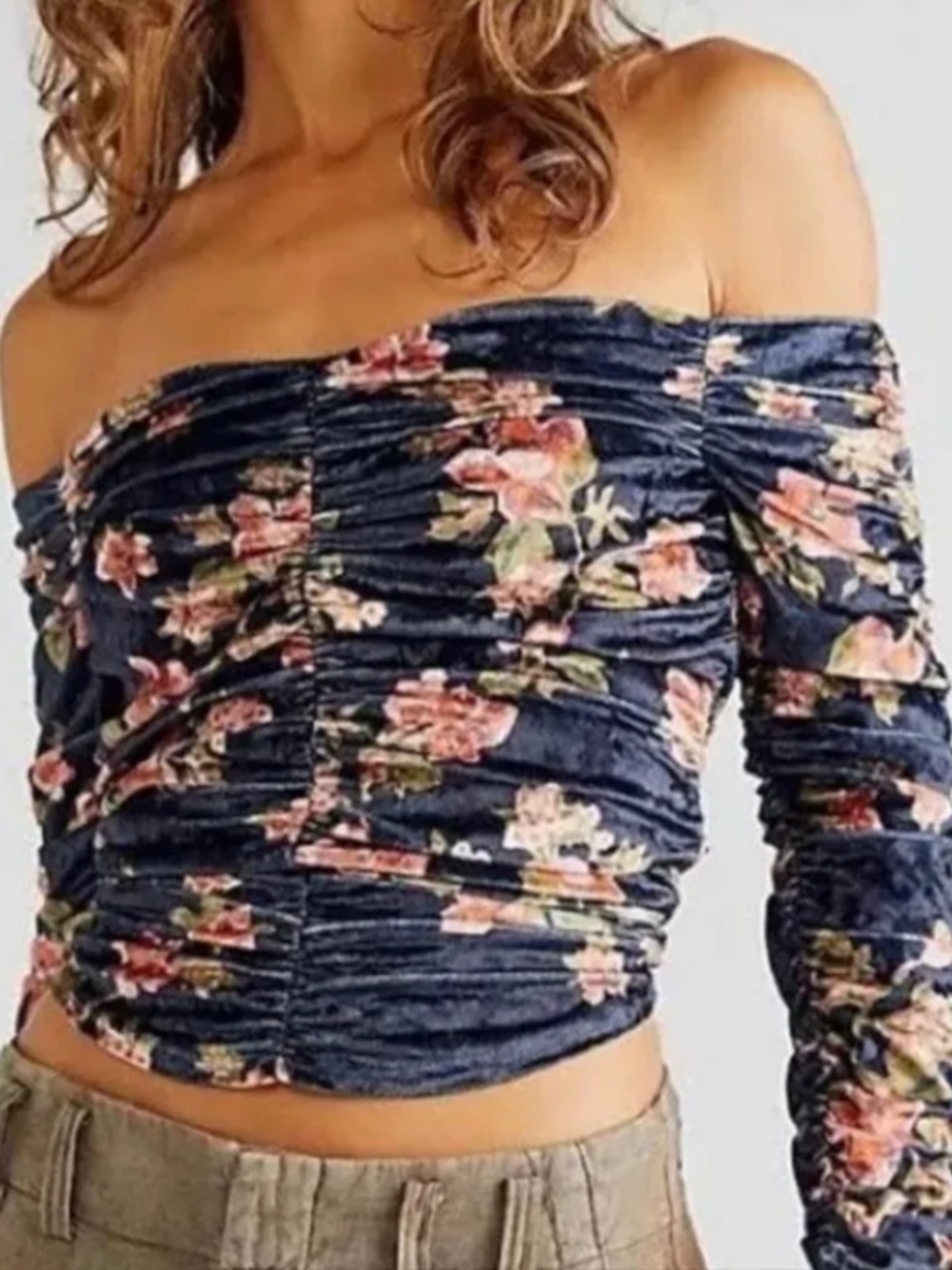 🌹 Free People Floral Ruched Off-the-Shoulder Top | XS | Romantic Cottage